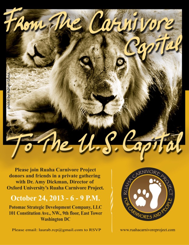 Ruaha Carnivore Project, Washington DC Invitation